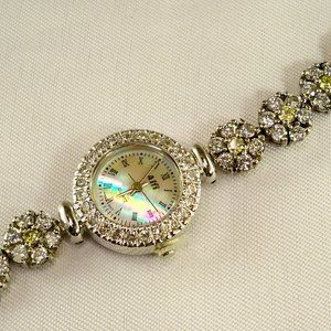 New Vintage Alfi Yellow Cubic Zirconias 925 Silver Swiss Move Watch